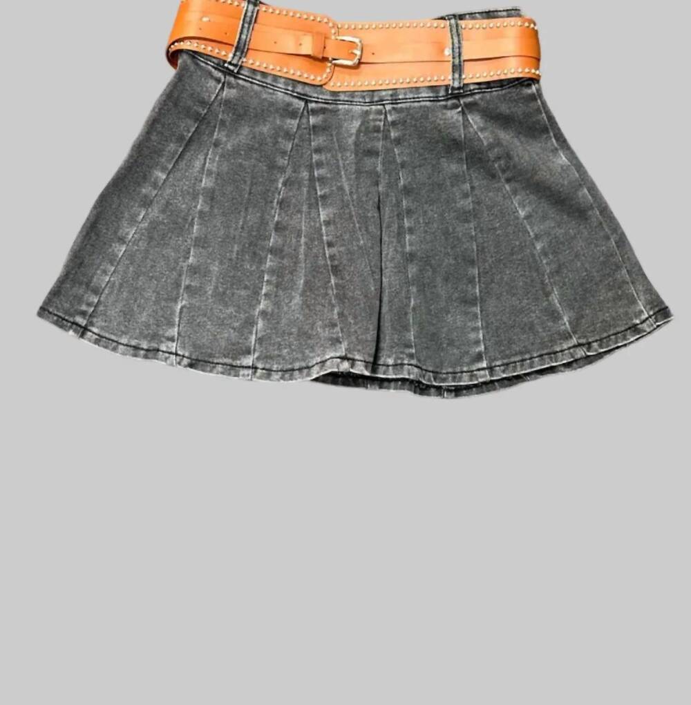 NEW BALBOA women's pleated denim skirt in grey